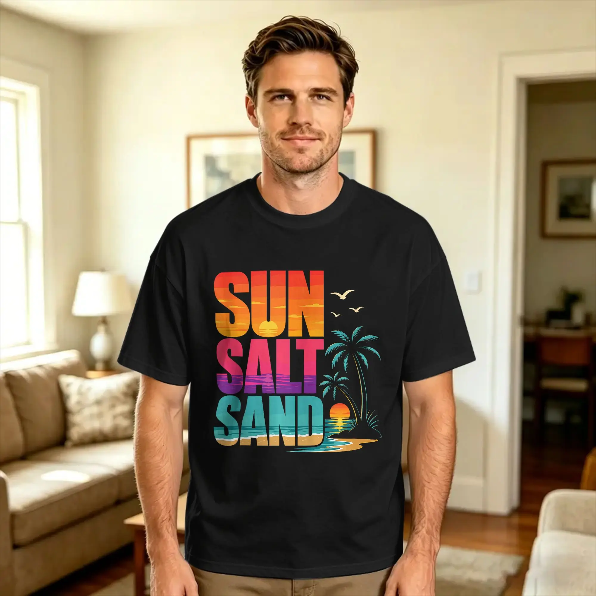 Sun Salt Sand Tropical Beach Vacation Sunset  Cotton T Shirt For Men Summer  Classic T-Shirts Hip Hop Tee Shirt Wholesale Tops