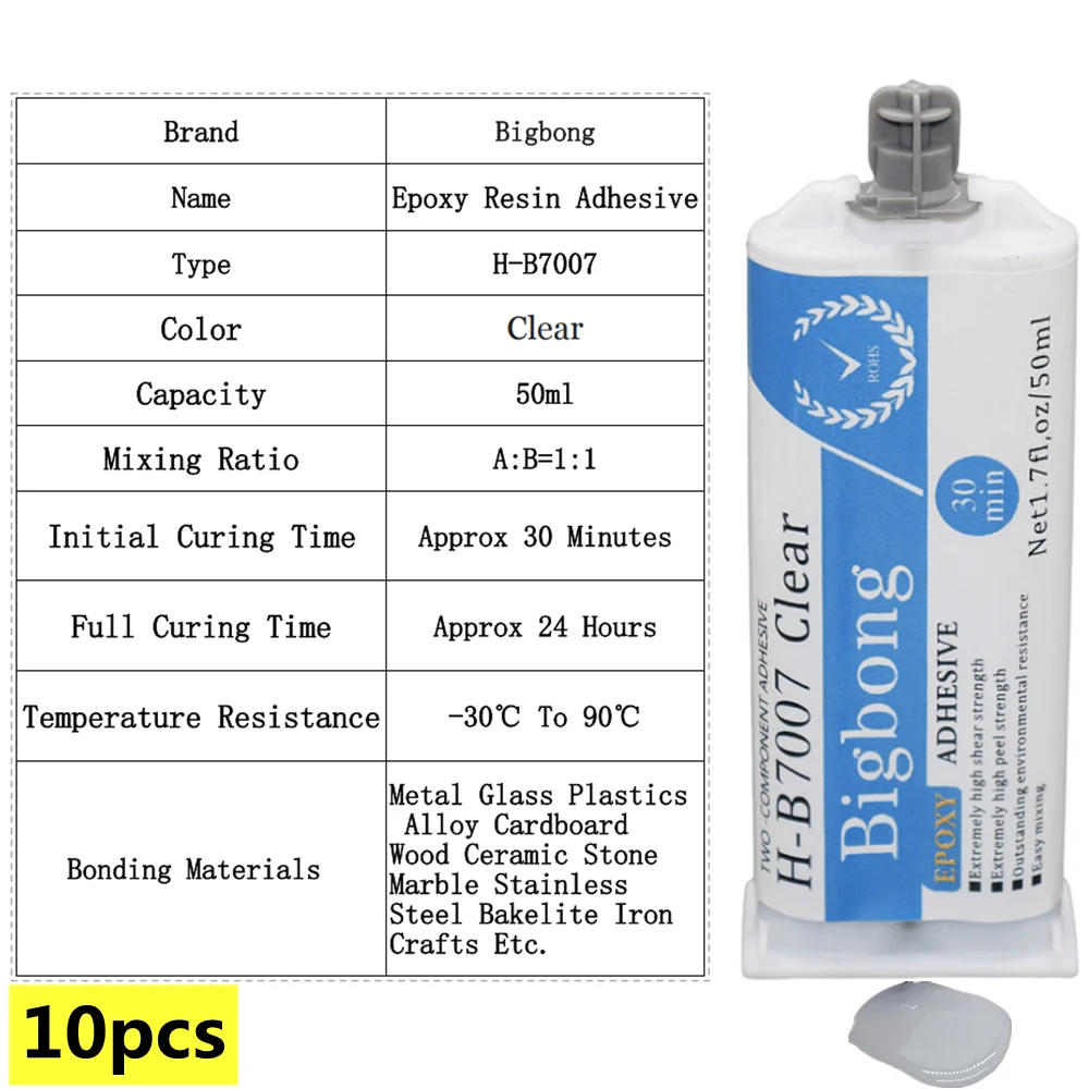 10 Stück 50 ml transparenter Klebstoff 1:1, transparente Epoxidharze, AB-Kleber, starkes Epoxidharz für Holz, Metall, Kunststoff, Glas, Keramik, Betonbindung – Detail 1