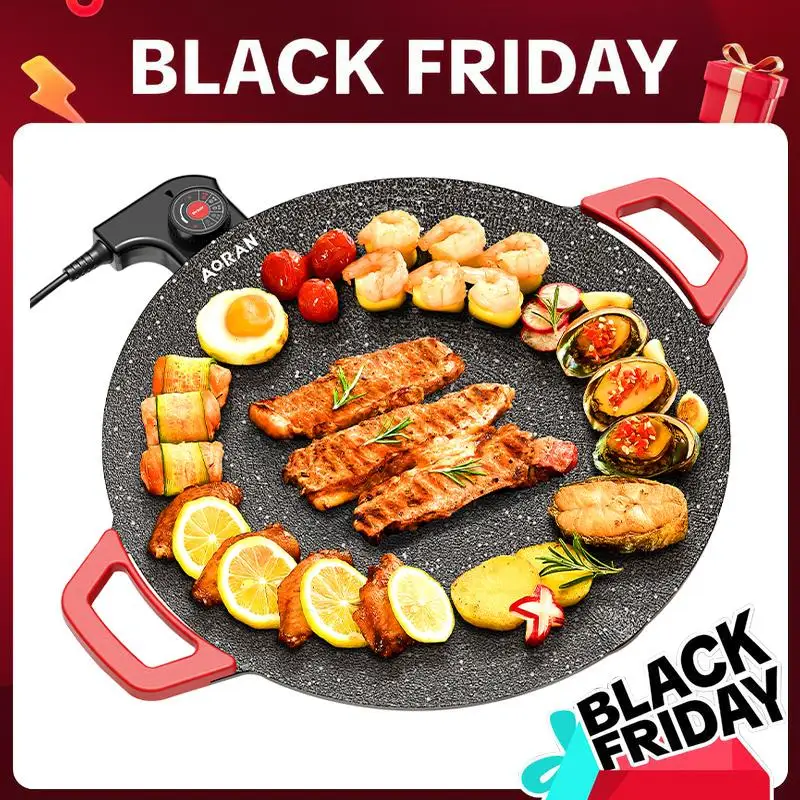 AORAN Comal eléctrico portátil, Parrilla de barbacoa coreana sin humo para interiores, Plancha antiadherente para Tortillas, Asador de Carne