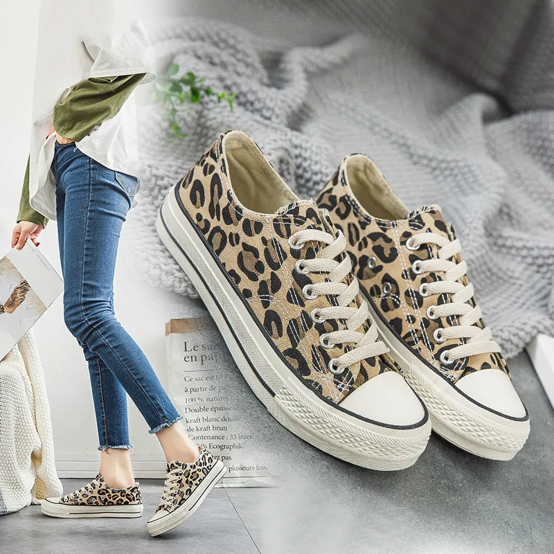 Leopard Canvas Shoes Women Flat Platform Sneakers  Casual  Woman High Top Tenis obuwie sportowe damskie markowe chaussure