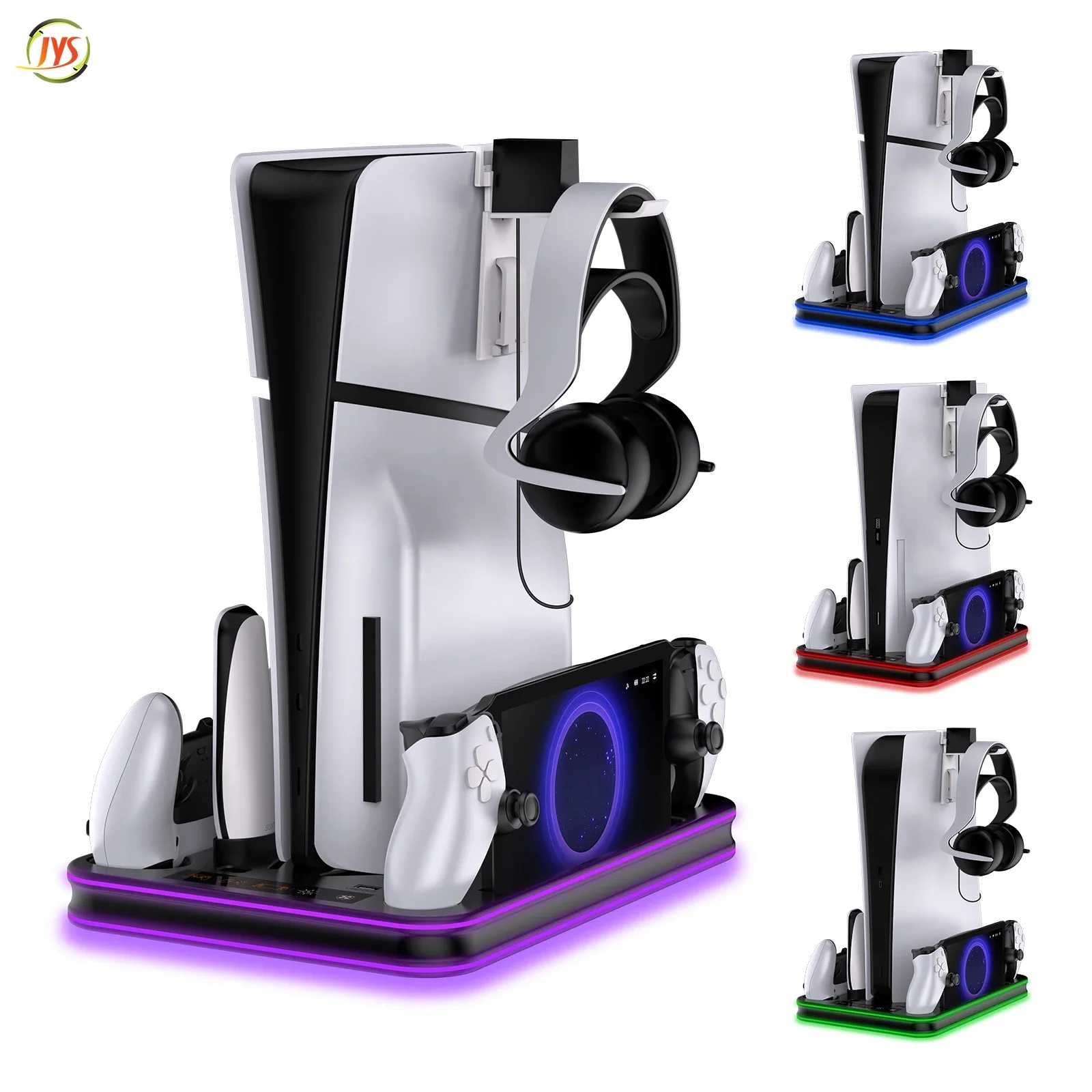 NEW JYS-P5201 For PS5 slim multifunctional eficient cooling stand base for PS5 console 5modes RGB LED light handle charging clip