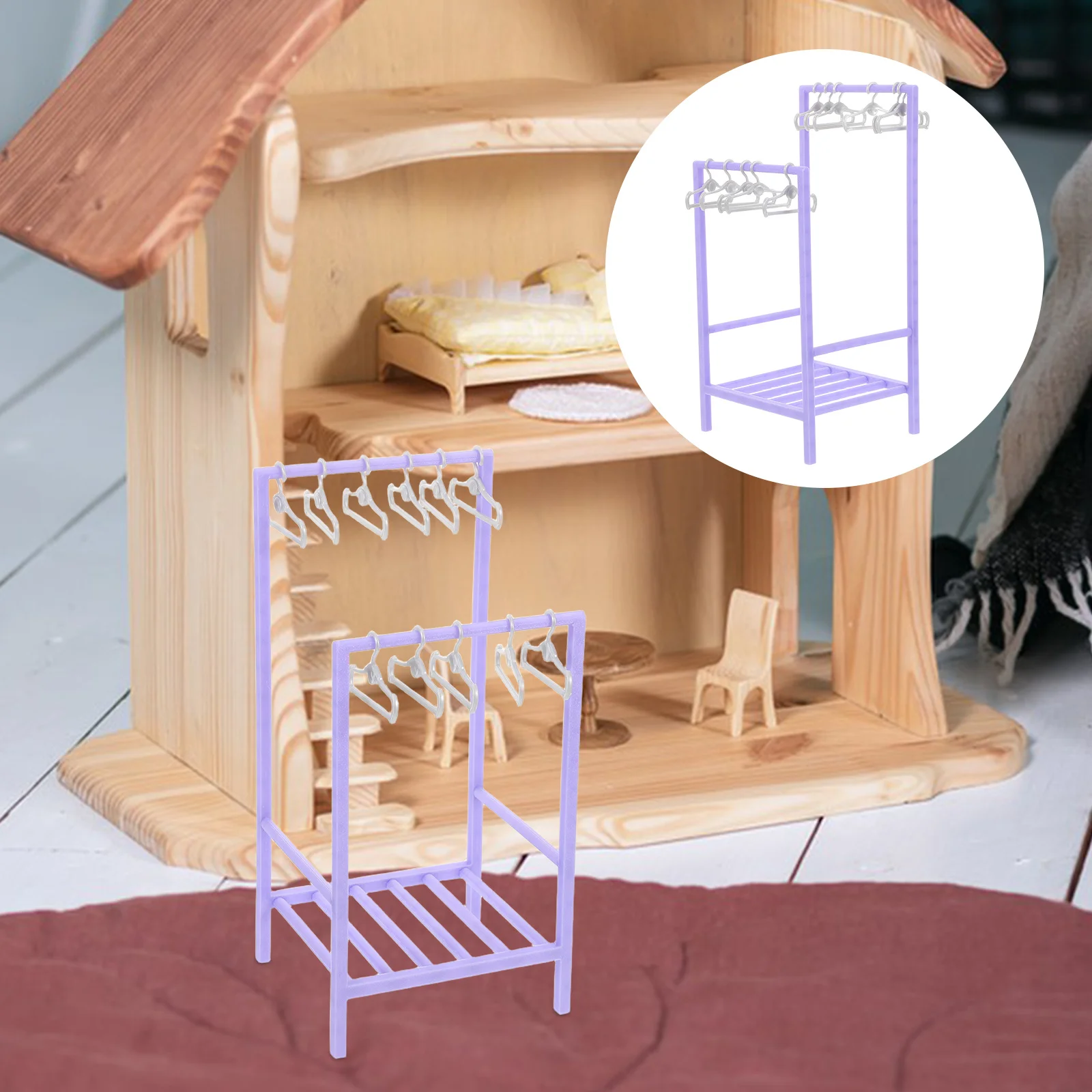 

1 set Miniature Hangers 30Cm Purple Realistic Dollhouse Wardrobe Accessory For Clothes Organizing Durable Plastic Mini