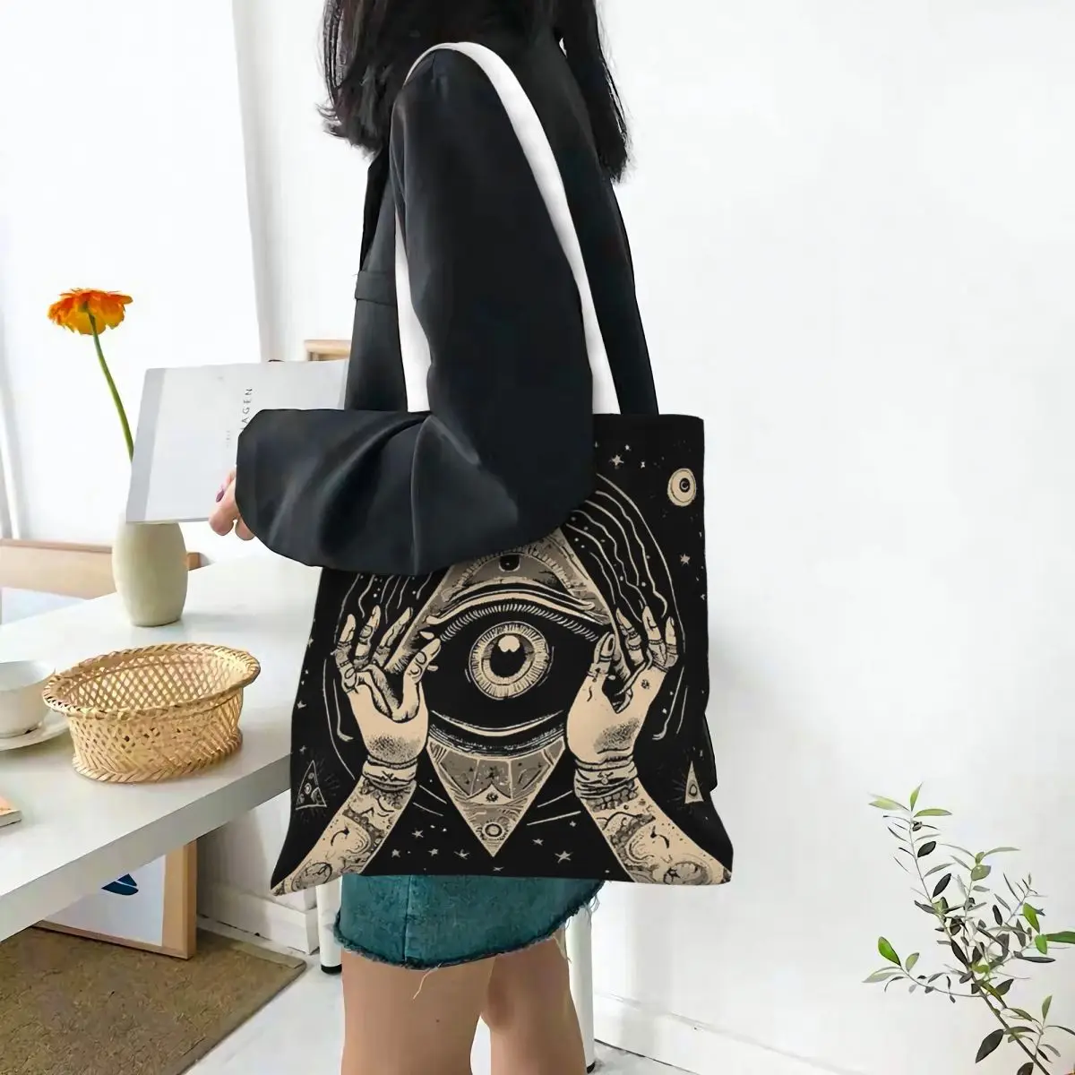 Illuminati All Seeing Eye Boodschappentassen Canvas De draagtas Opvouwbaar voor meisjes Schoudertas Reishandtas
