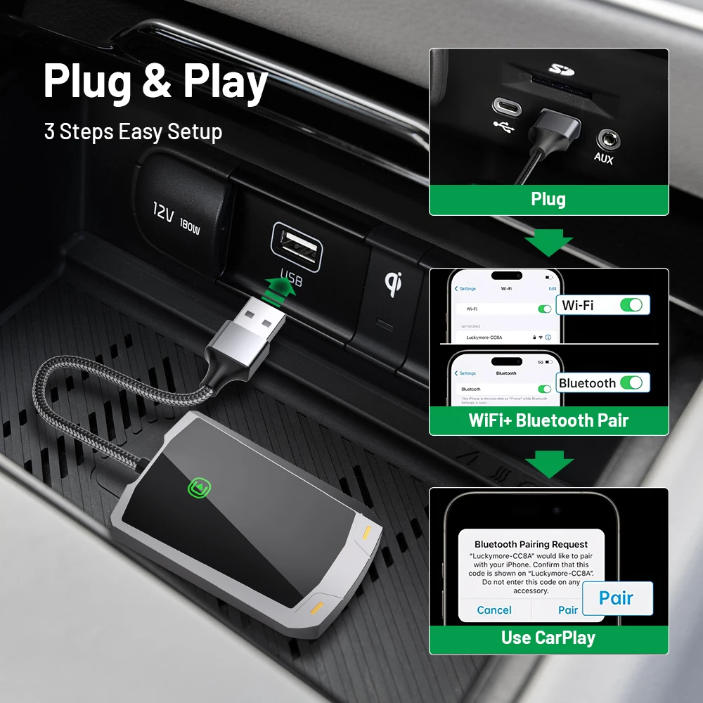 Adaptador carplay sem fio converte com fio para sem fio se encaixa para carros audi toyota mazda nissan chevrolet fácil uso conexão estável