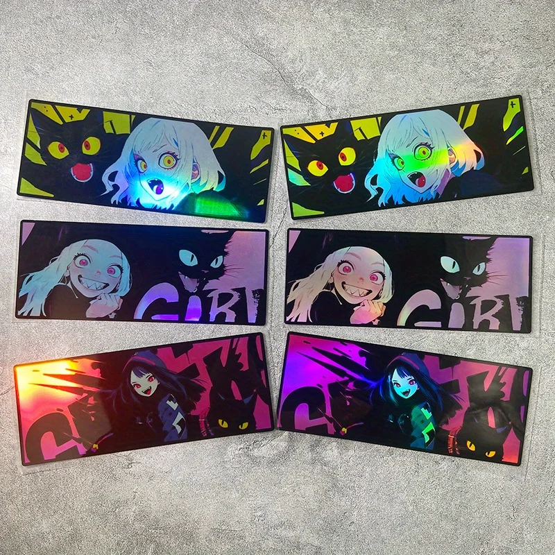 2Pcs Anime Motorcycle Sticker Set Waterproof Neon Cartoon Decals for Motorbike