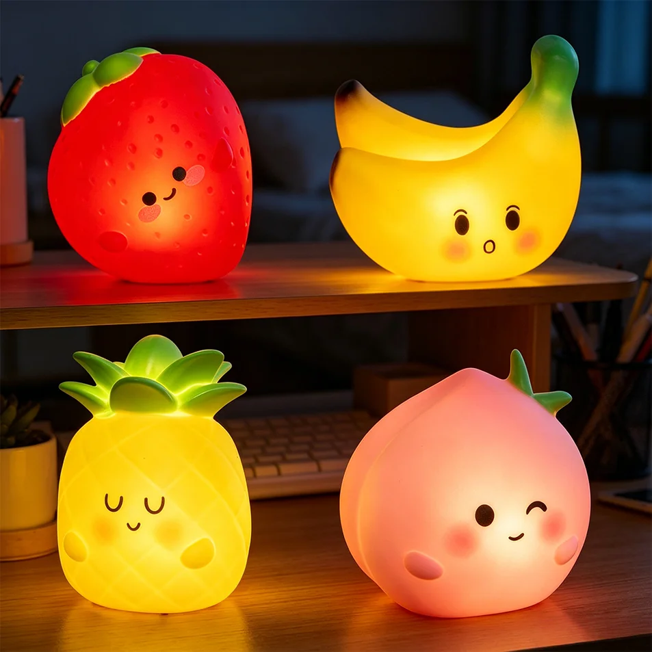 Strawberry Banana Peach Cute Fruit Silicone LED Night Light Bedroom Atmosphere Lamp Soft Glow Desk Lamp Christmas Birthday Gift view 5