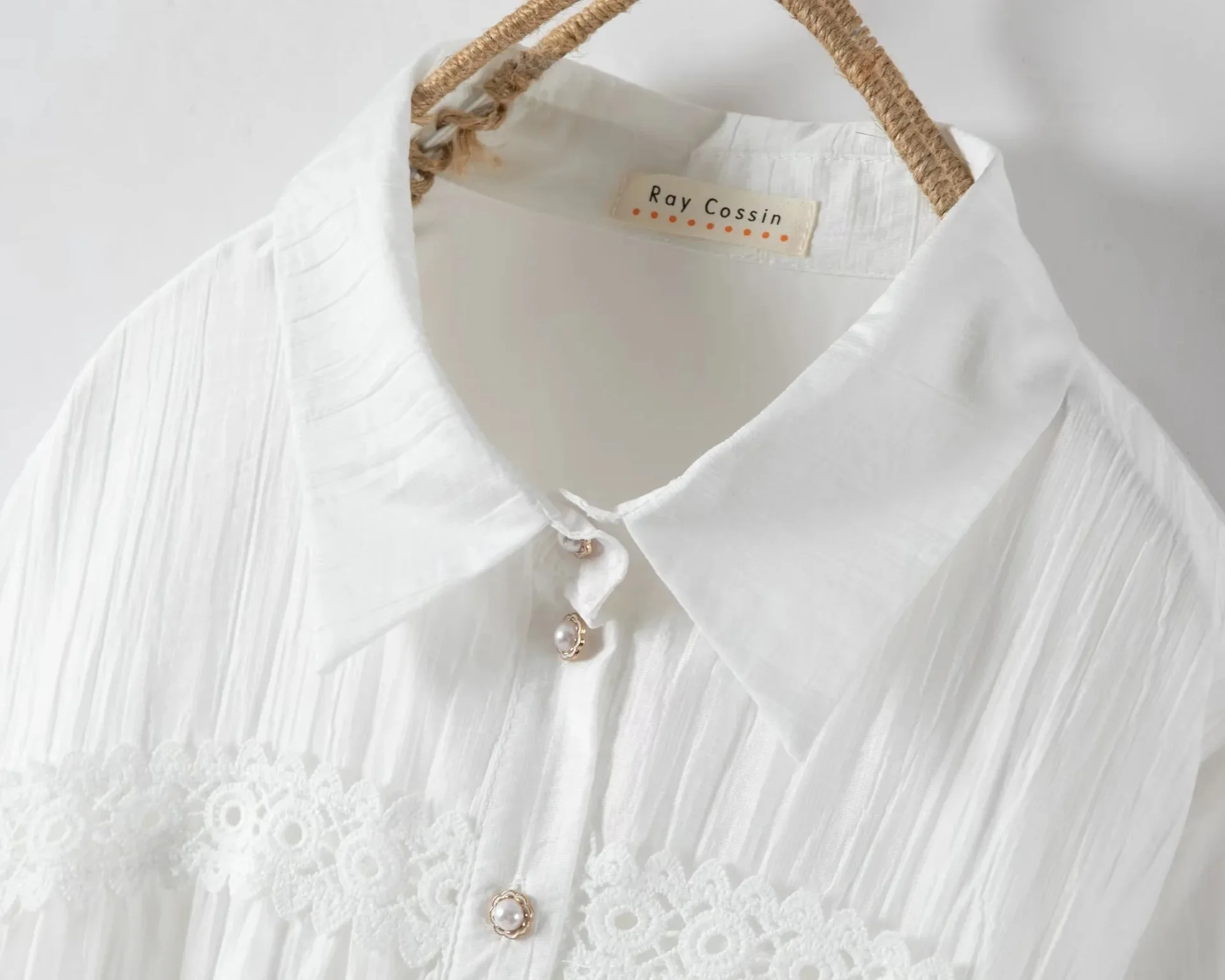 和菓子森ガール無地レースパッチワークコットンシャツドレス女性秋ターンダウンカラー長袖ベルト付きドレス