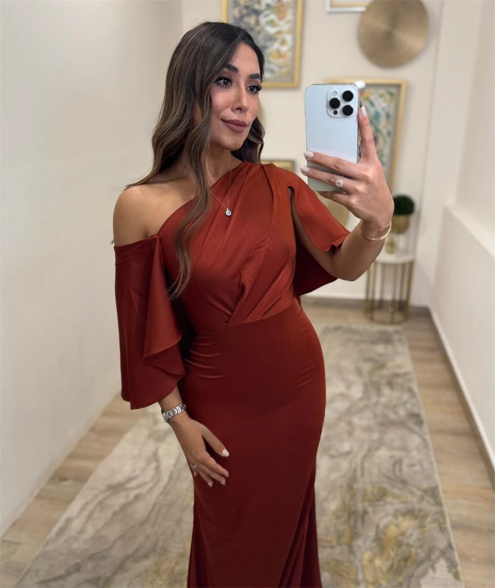 Vestido De noche De satén De moda De sirena personalizado exquisito un hombro mangas 3/4 vestidos De celebridades Vestido De fiesta moderno