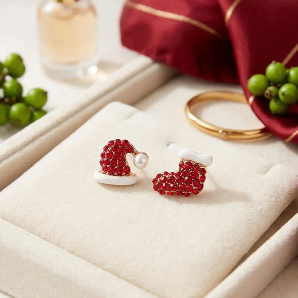 Christmas Gift for Girls Holiday Dangle Earrings Christmas Stud Earrings Set Sparkly Rhinestone Stocking Earrings for Women