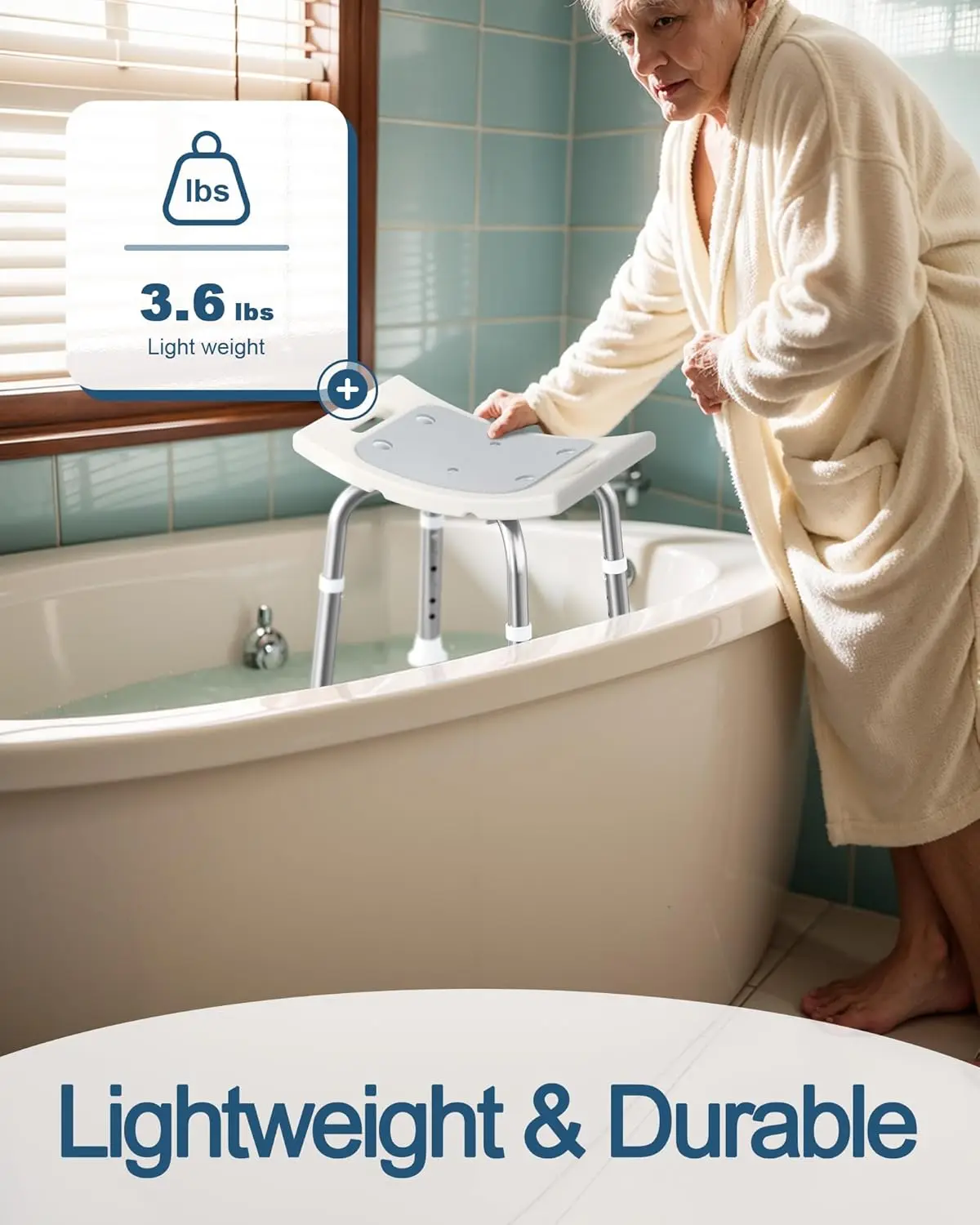 Adjustable Shower Stool For Elderly Non Slip Bath Seat Lightweight Portable Bathroom Safety Chair For Disabled Use