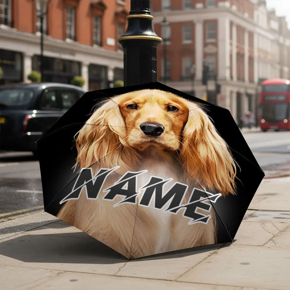 Custom Name umbrella, Golden Retriever Portrait on Black Background Umbrella Fashion Folding Umbrella for Daily Use, Gift