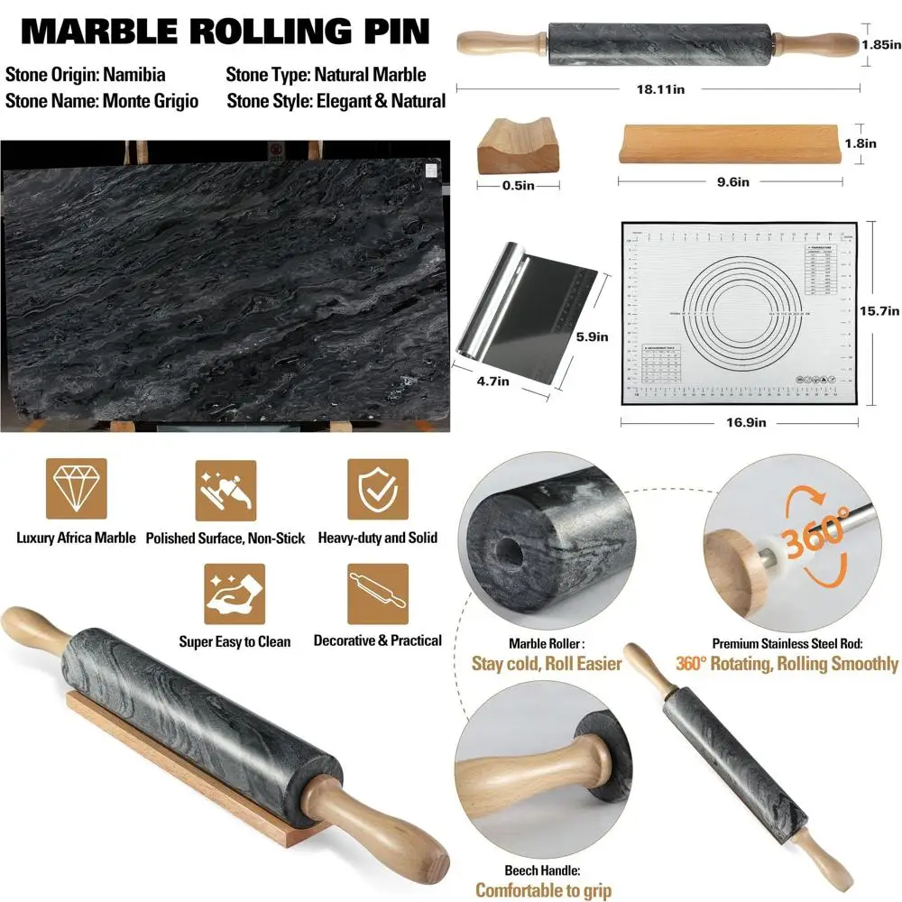 

Валик для теста из африканского натурального мрамора для выпечки с антипригарным покрытием, идеально подходит для макарон, пельменей, помадки, пирогов, хлеба, пиццы и кондитерских изделий.