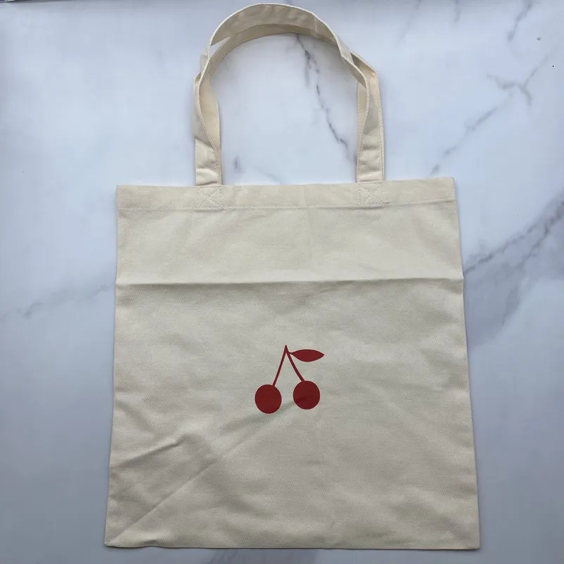 BBP-bolsa de ombro lona bege, Folding Eco-Friendly sacolas de algodão, mercearia reutilizável, cereja vermelho branco