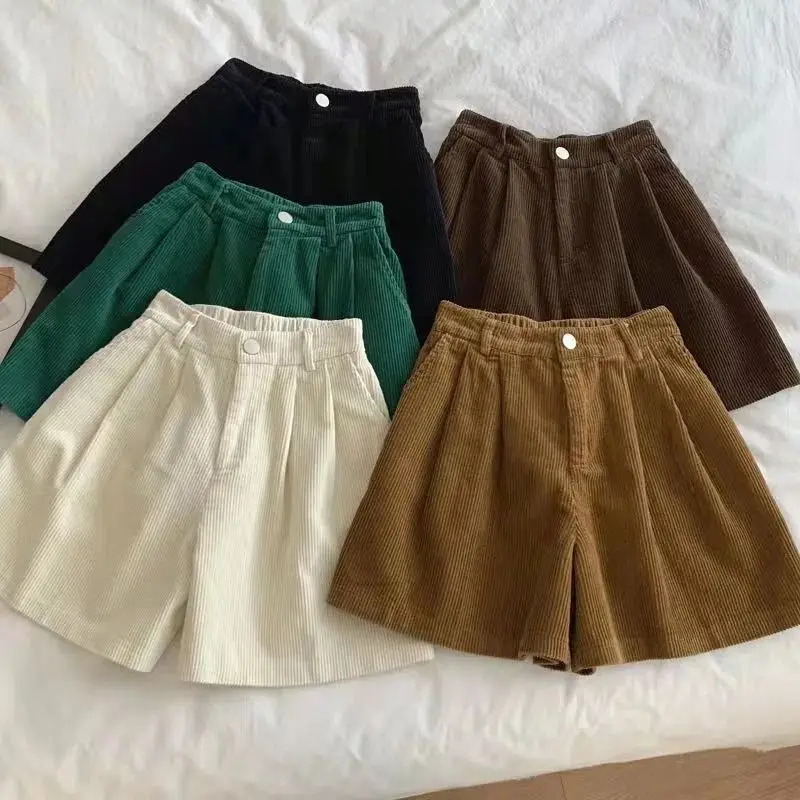 

Corduroy Shorts Women Autumn Winter 2024 New High Waisted Wide Leg Booty Shorts Casual Loose Pants