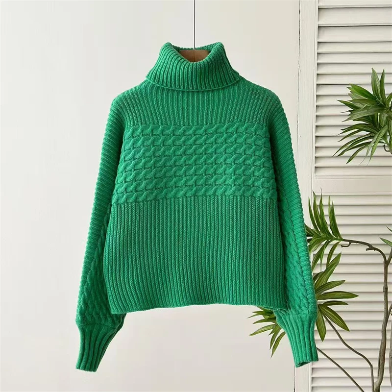 

harajuku Solid color turtleneck sweater tops for women 2025 autumn winter casual loose knitted sweaters Thick bottoming pullover