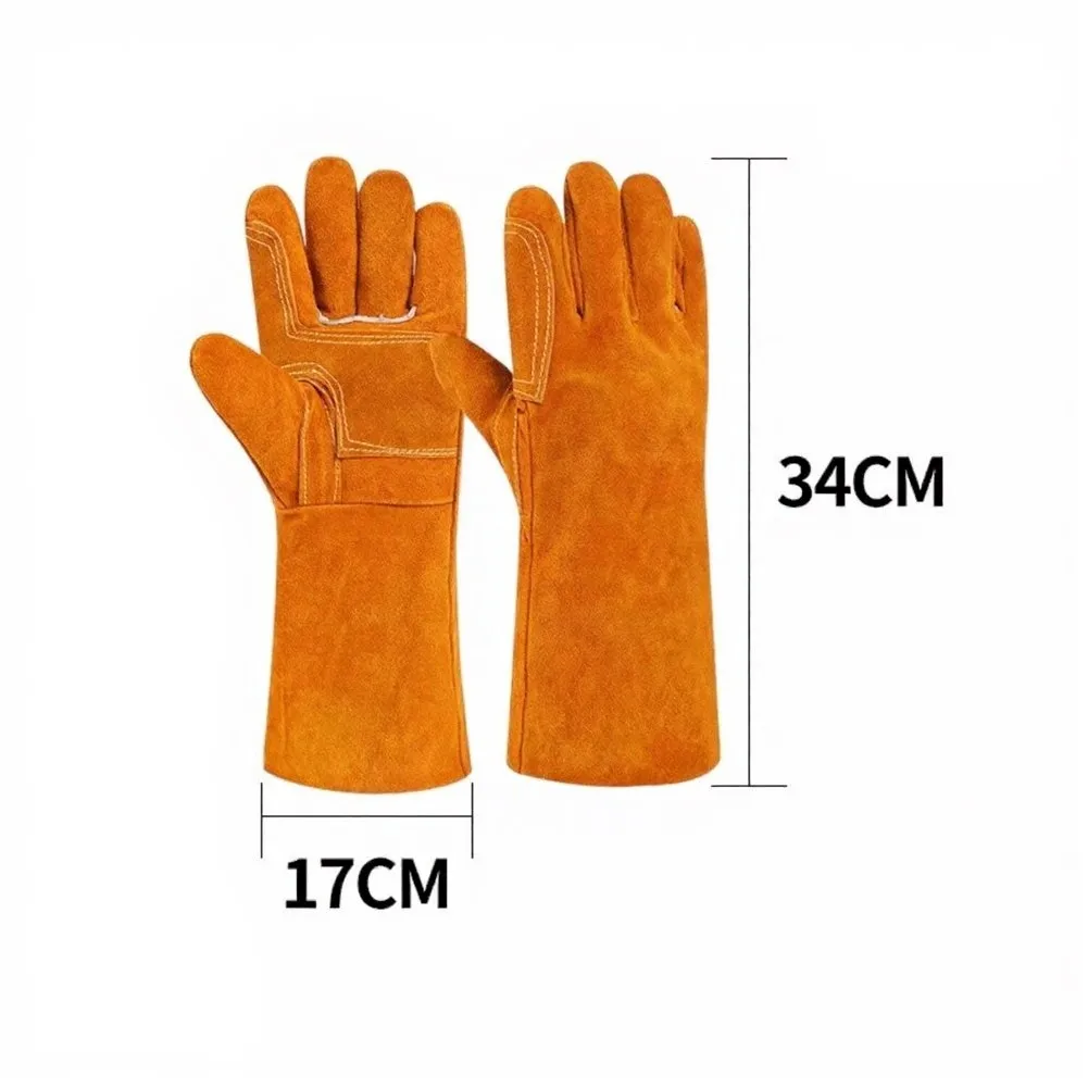 Cowhide Welding Gloves for Men Heat Resistant Seamless Construction Thickened Back and Palm for Industrial Use and Safety