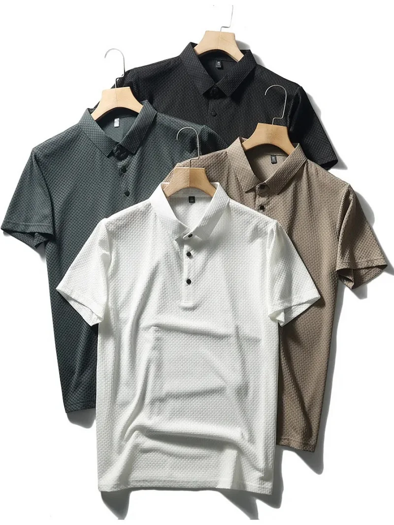 

Summer New Sle Men's Busin Casual ort Sve irt Elastic Breathable Cool Feeling f Sve T-irt White