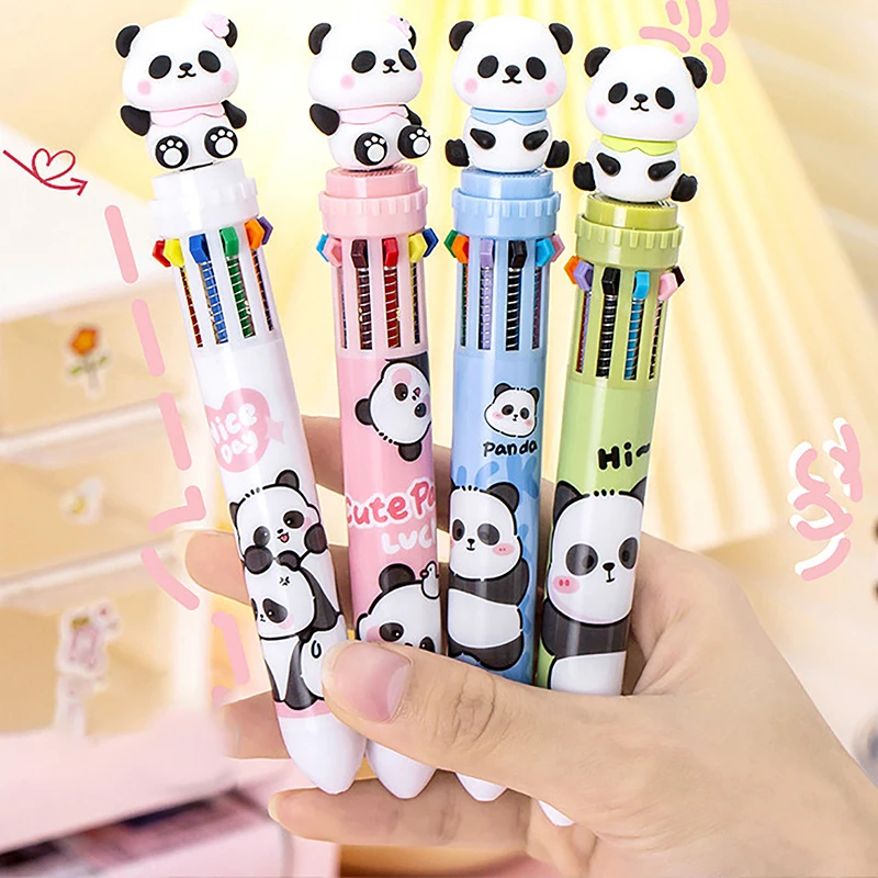 Bolígrafo de Gel con diseño de Panda de dibujos animados, bolígrafo de tinta colorida de 0,5mm, material de papelería escolar Kawaii para estudiantes, suministros de oficina, 10 colores