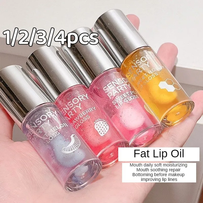 1/2/3/4pcs Honey Lip Oil Moisturizing Lip Gloss Fades Lip Lines Water Light Lip Balm Big Brush Head Hydrating Lip Plumper Makeup