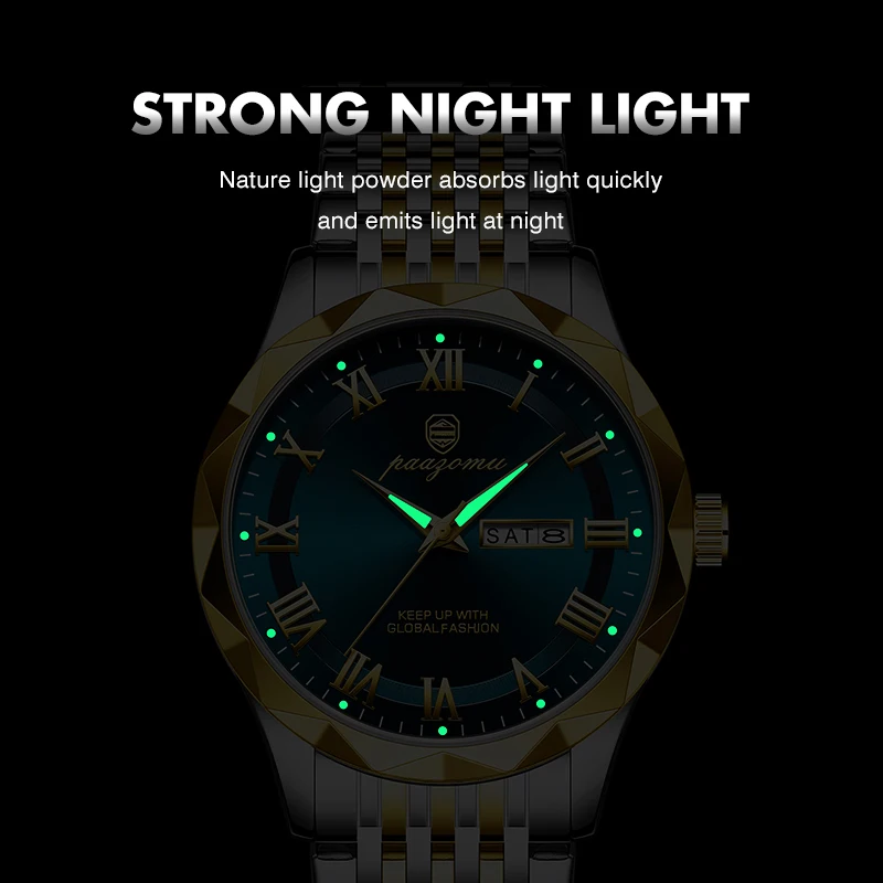 ساعة رجال الأعمال الفاخرة من PAAZOMU، تاريخ الأسبوع، ساعات مضيئة مقاومة للماء للرجال، كوارتز من الفولاذ المقاوم للصدأ، ساعة يد عصرية للرجال