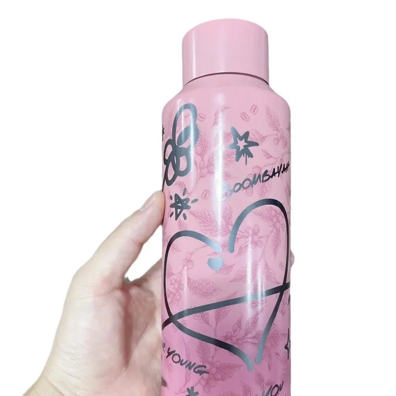 Star Coffee Blackpink Periferal Hitam dan Merah Muda Grafiti Cangkir Terisolasi 304 Baja Tahan Karat Mobil Portabel Cangkir Air Tubuh Lurus