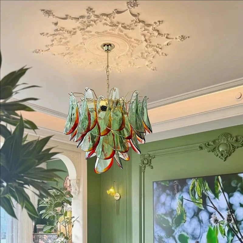 

Handmade Glass Petal Pendant Lamp Medieval Style for Living Room Dining Room French Villa Lobby Designer Art Lighting