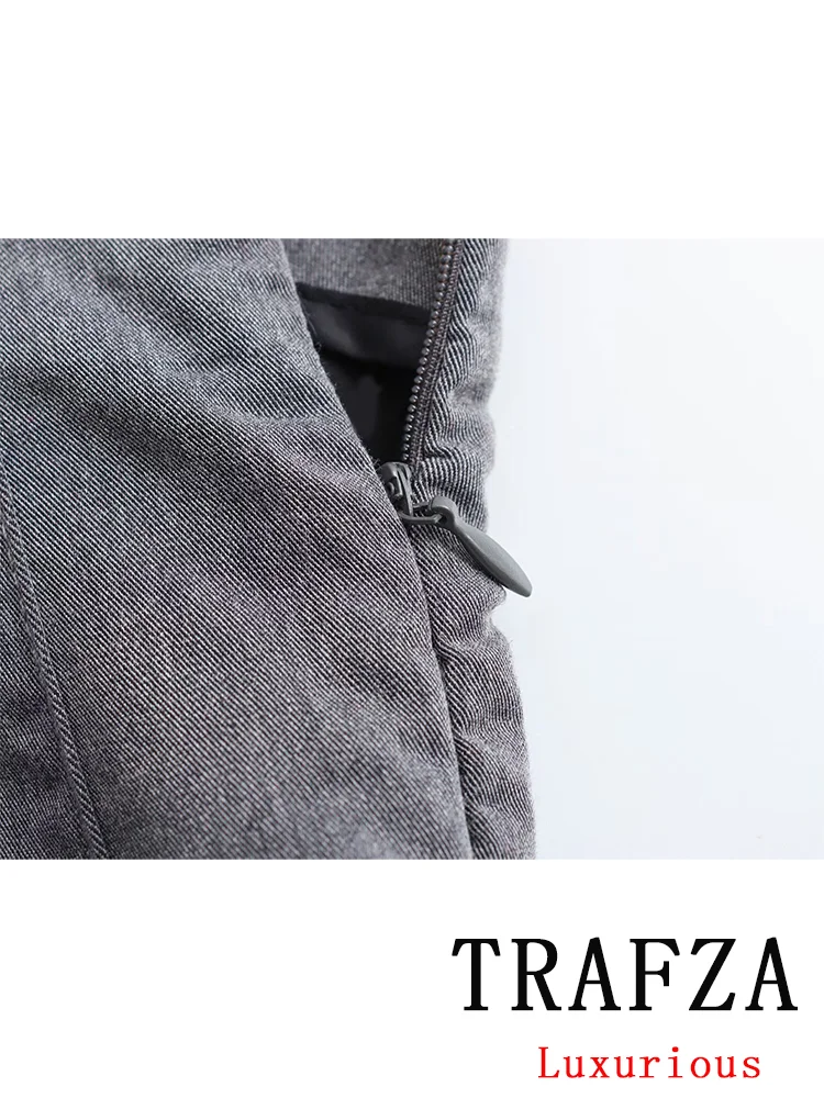 TRAFZA Casual Vintage Chic Women Mini Skirt Solid Zipper Straight Folds Skirt New Fashion 2024 Spring Summer Holiday Skirt