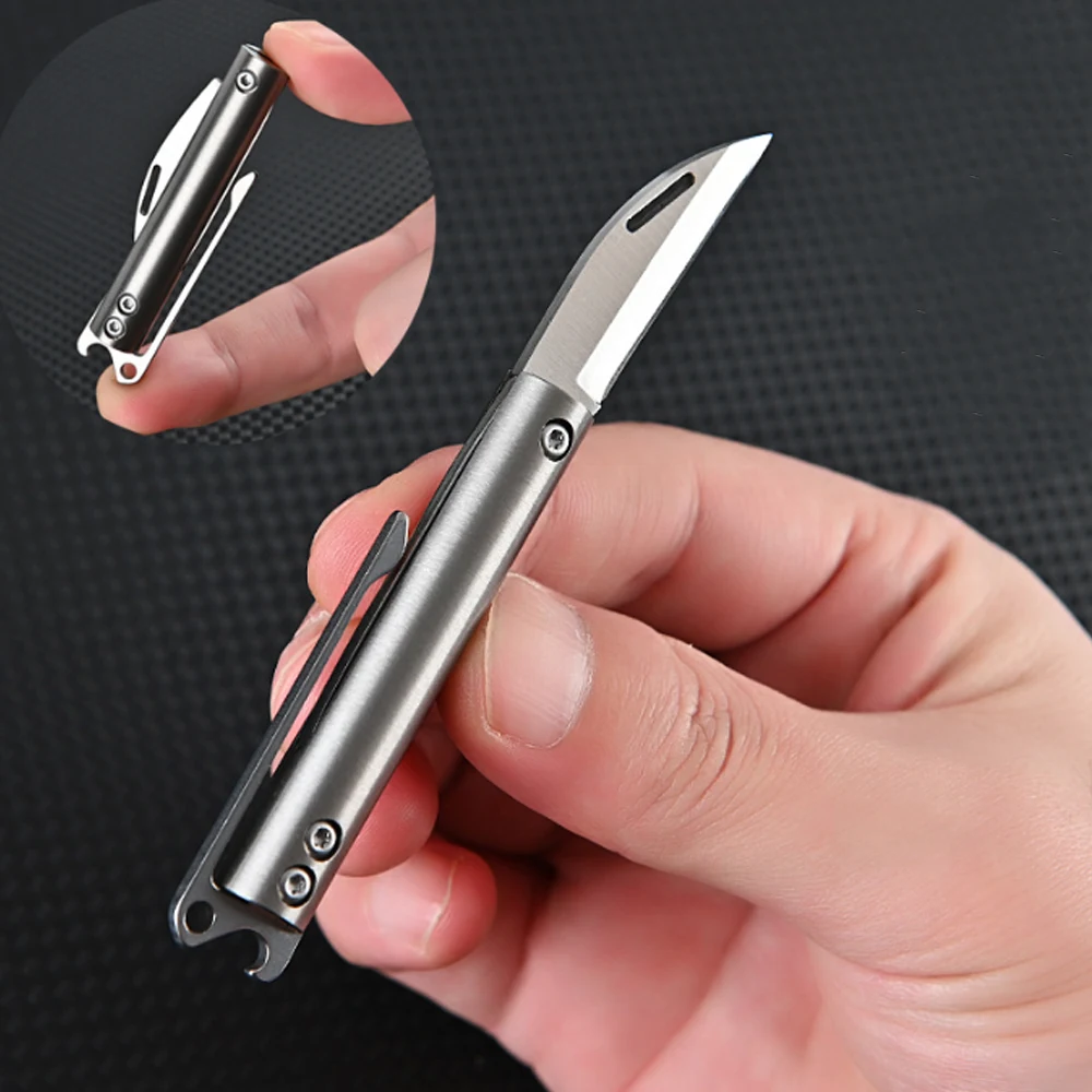 Titanium alloy folding knife with high hardness for outdoor camping, easy to carry with back clip folding knife when unpacking