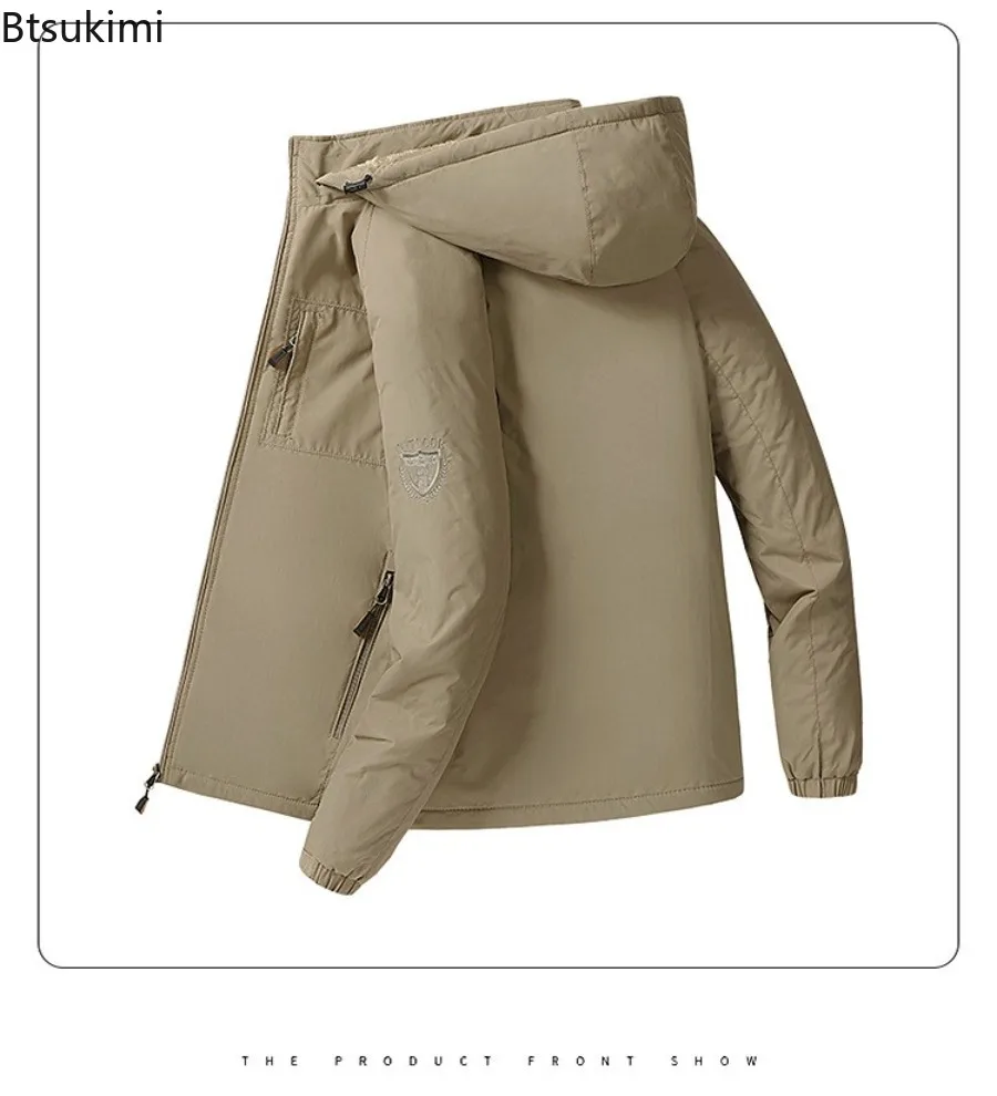 2025 Men's Outdoor Casual Hooded Jackets Autumn Winter Thickened Fleece Warm Outerwear Men Windproof Breathable Parkas Jackets