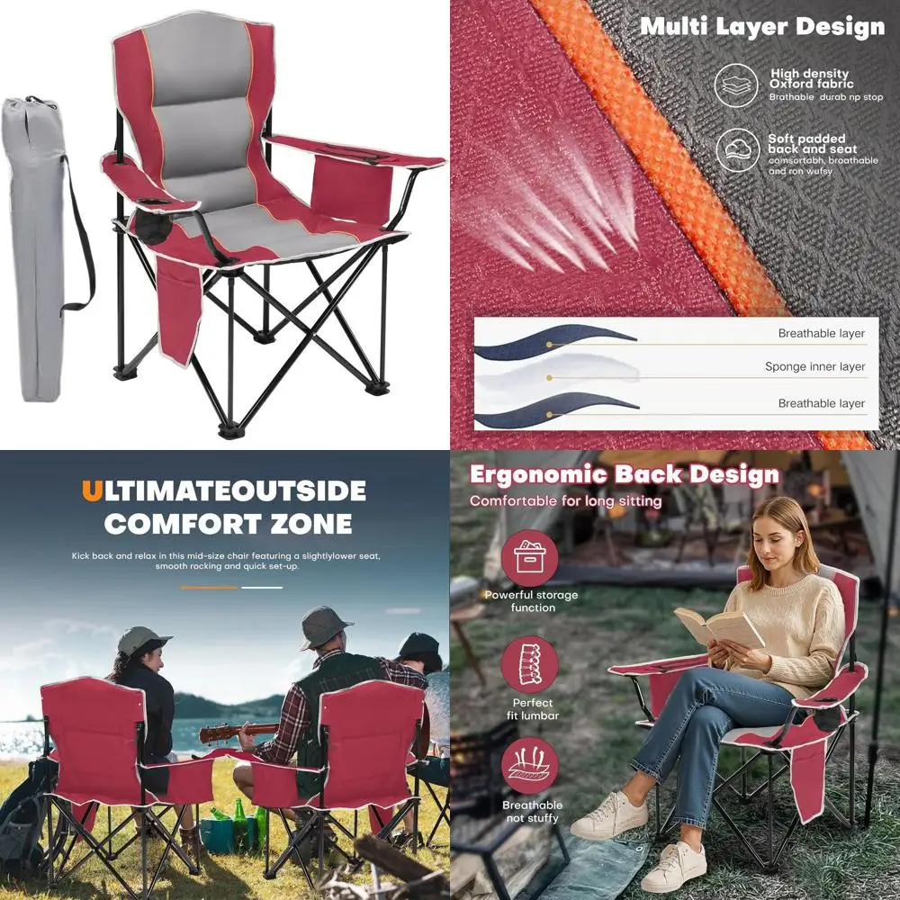 

Premium Padded Folding Chair, Extra Wide & Heavy Duty 450lbs Capacity, Portable Camping Chair with Insulated Cooler, Cup Holder