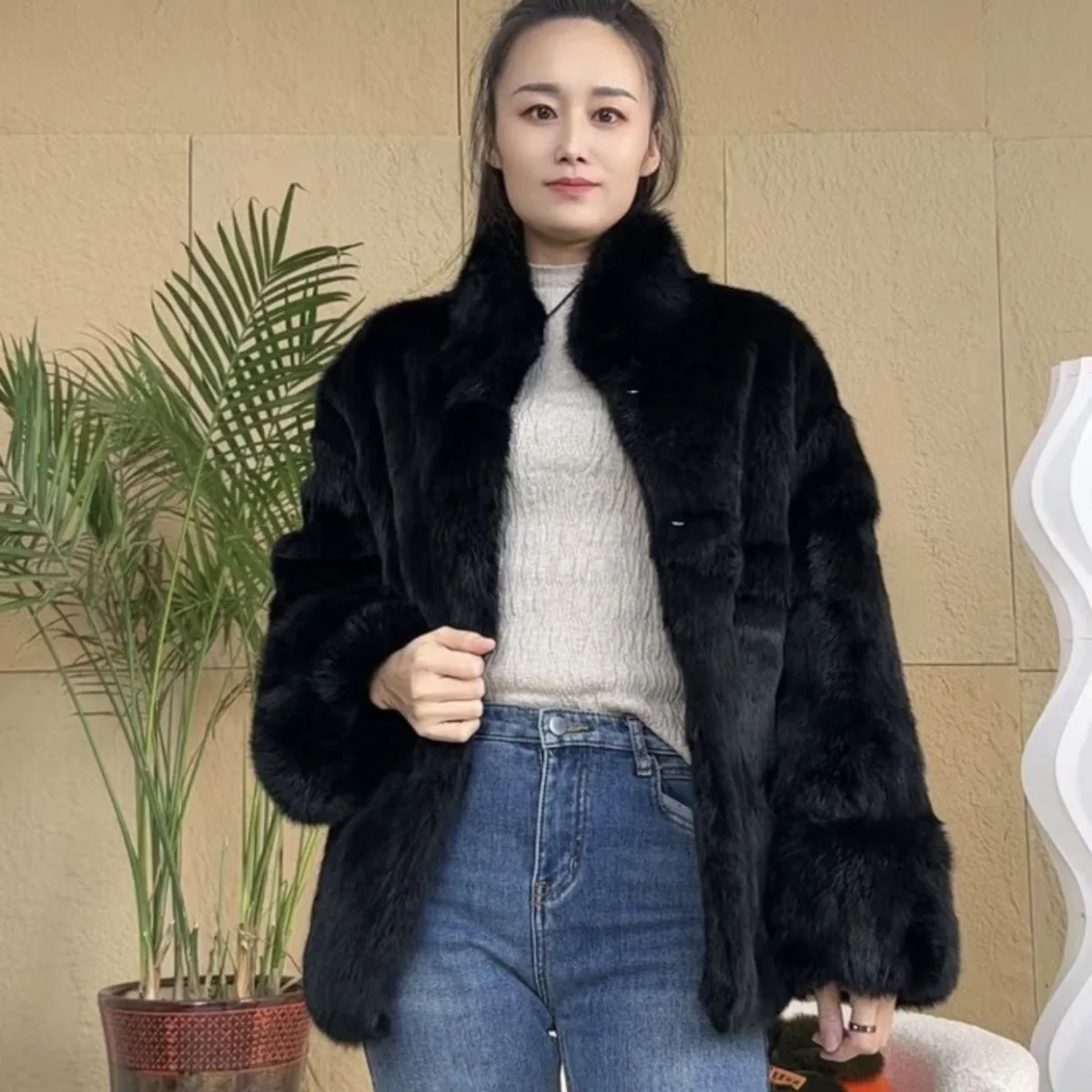 QUEENTINA Natural Fur Coat Women Winter Jacket Real Leather And Fur Bolero Women's Clothing Female Outerwears With 2024 Black