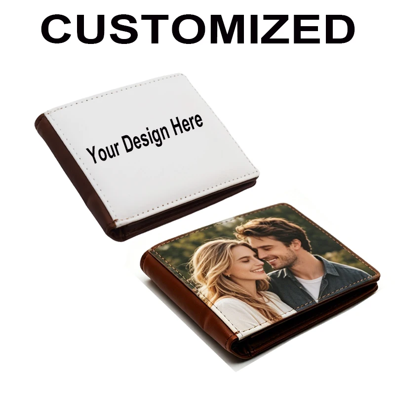 Personalized Customization Two Interlayers PU Sublimation Men's Wallet Short Size with Fabrics Surface for DIY Printing