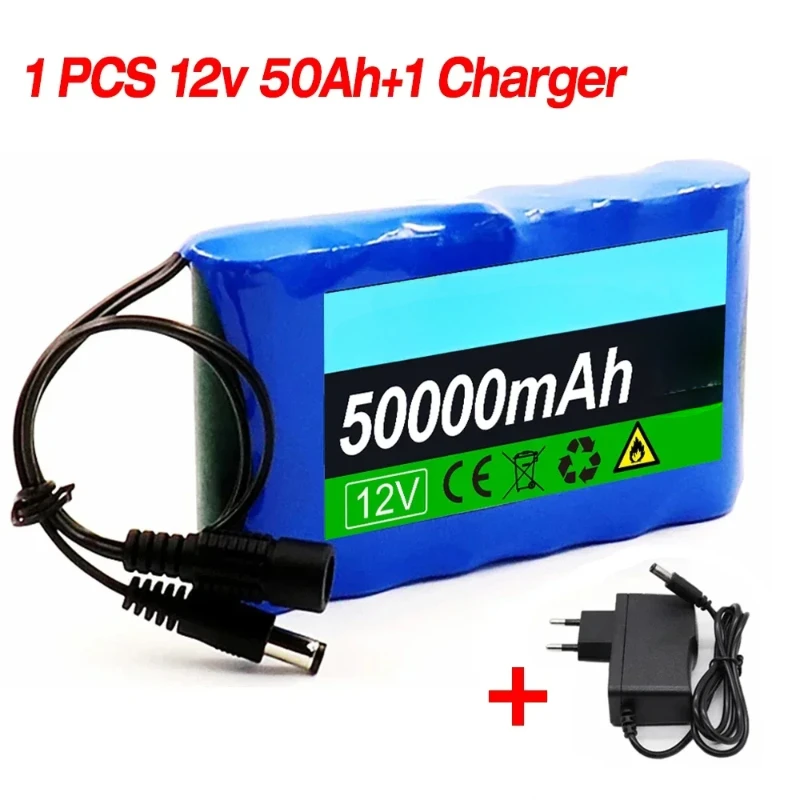 12V 50000mah Portable Super Rechargeable Lithium Ion Battery Pack Capacity DC 12.6v 30Ah CCTV Cam Monitor + Charger