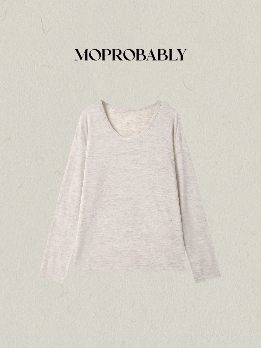

Minimalist Style Knitted Linen Blend Slim Fit T-Shirt Casual round Neck Long Sleeve Top for Women by Li Ynuo Moprobably Brand