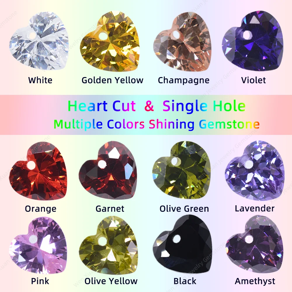 

Heart Shape Shining One hole Size 4x4~10x10mm Loose Cubic Zirconia Stone For homemade jewelry DIY Multiple Colors stone