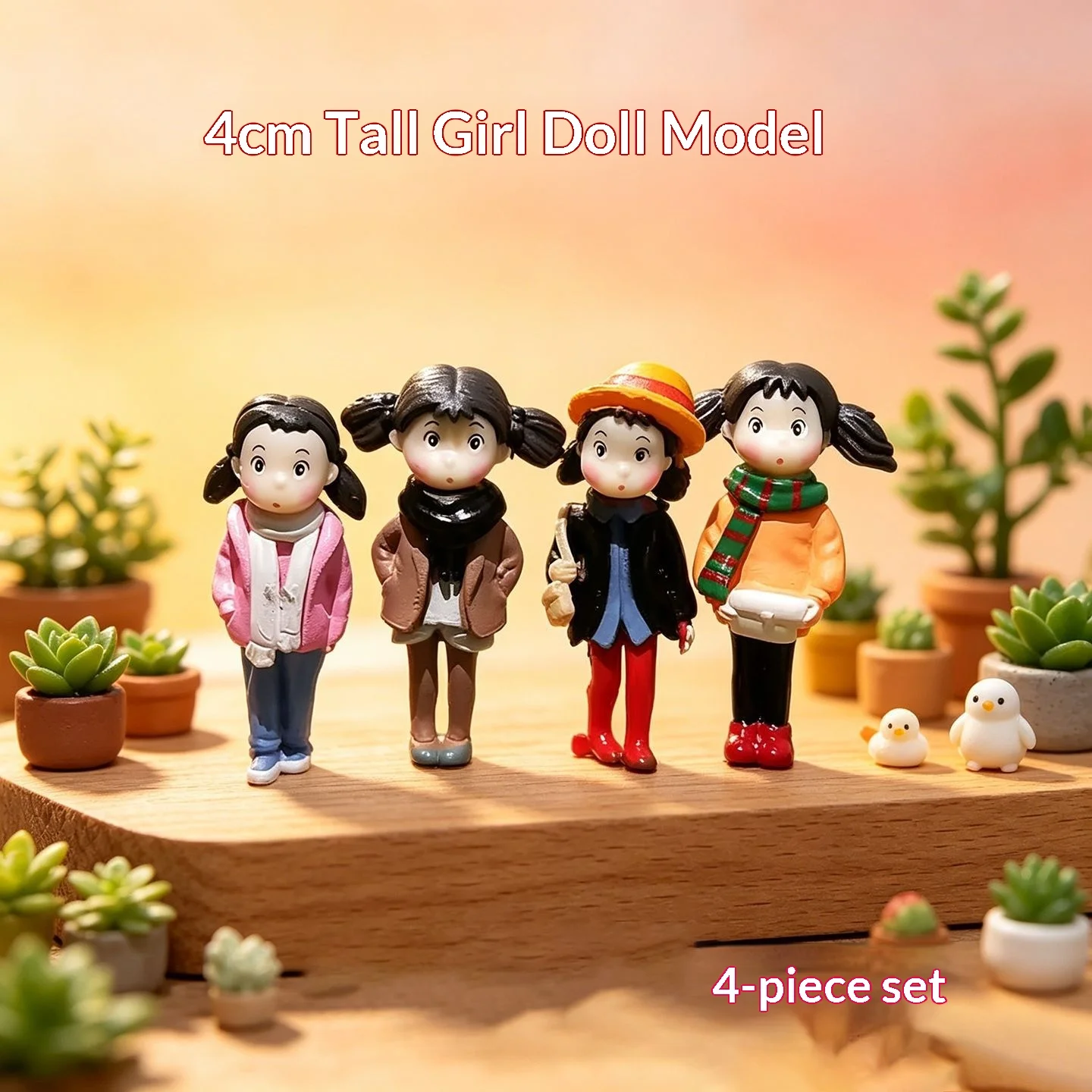 Miniature Landscape Toy Figurines, Cute Creative Cartoon Mini Figures for DIY, 4cm Tall, Winter Outfit Girl Doll Models