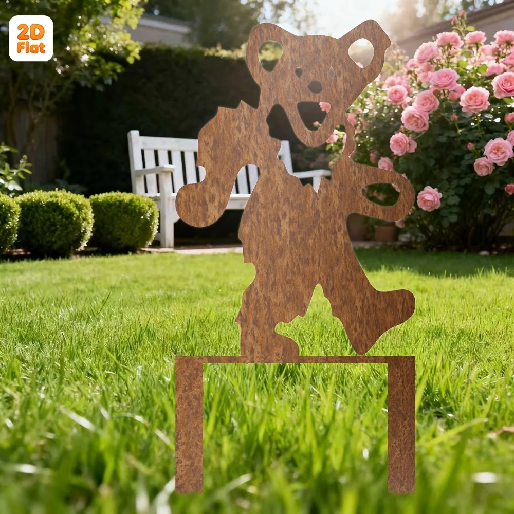 1 dancing bear outdoor metal ground stake, perfect for lawn, garden, and outdoor decoration enthusiasts