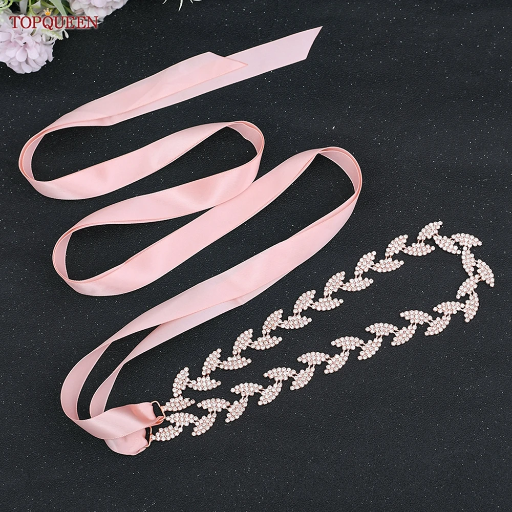 Topqueen Luxe Wedding Sash Bridal Riemen Shiny Riem Formele Zilveren Accessoires Riem Womens Riem Satijn Lichtmetalen Leaf Riem S198