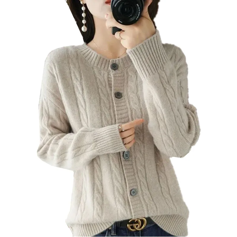 

Fashion Knitted Cardigan Sweaters Women Spring Autumn New O-Neck Long Sleeves Sweater Knitwear Tops Female Loose Clothes W975