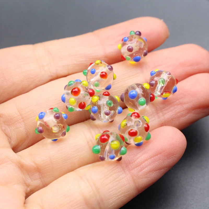 

10pcs 10mm Handmade Colorful Wave Point Lampwork Round Beads DIY Loose Spacer Murano Glass Bead For Jewelry Making Bracelet