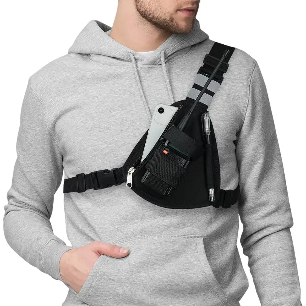 

Adjustable Radio Chest Harness Pack Oxford Cloth Multifunctional Walkie Talkie Bag Black Crossbody Bag Interphone Chest Bag