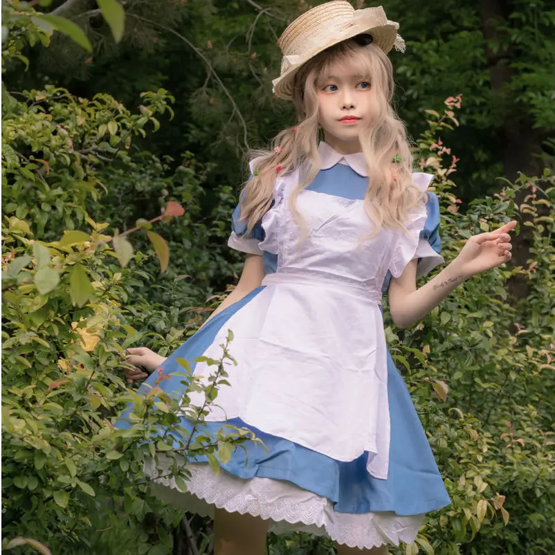 Anime Alice In Wonderland Cosplay Costume Lolita Dress Maid Apron Fantasia Carnival Halloween Costumes for Women&Girl