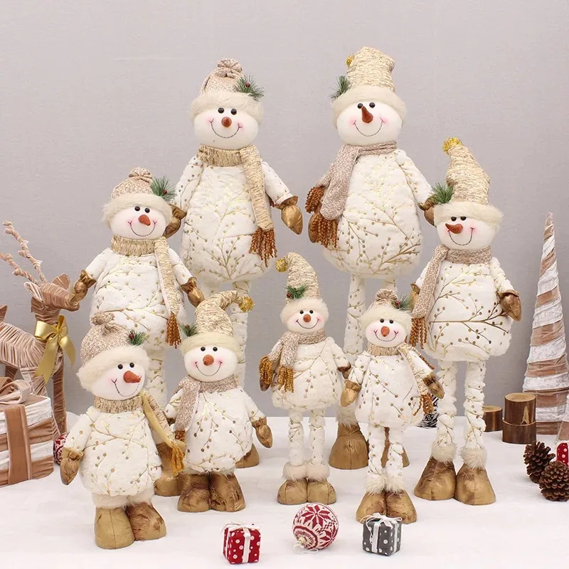 New Christmas Gift Decorative Ornaments Hot Stamping Printed Fabric Retractable Christmas Snowman Doll