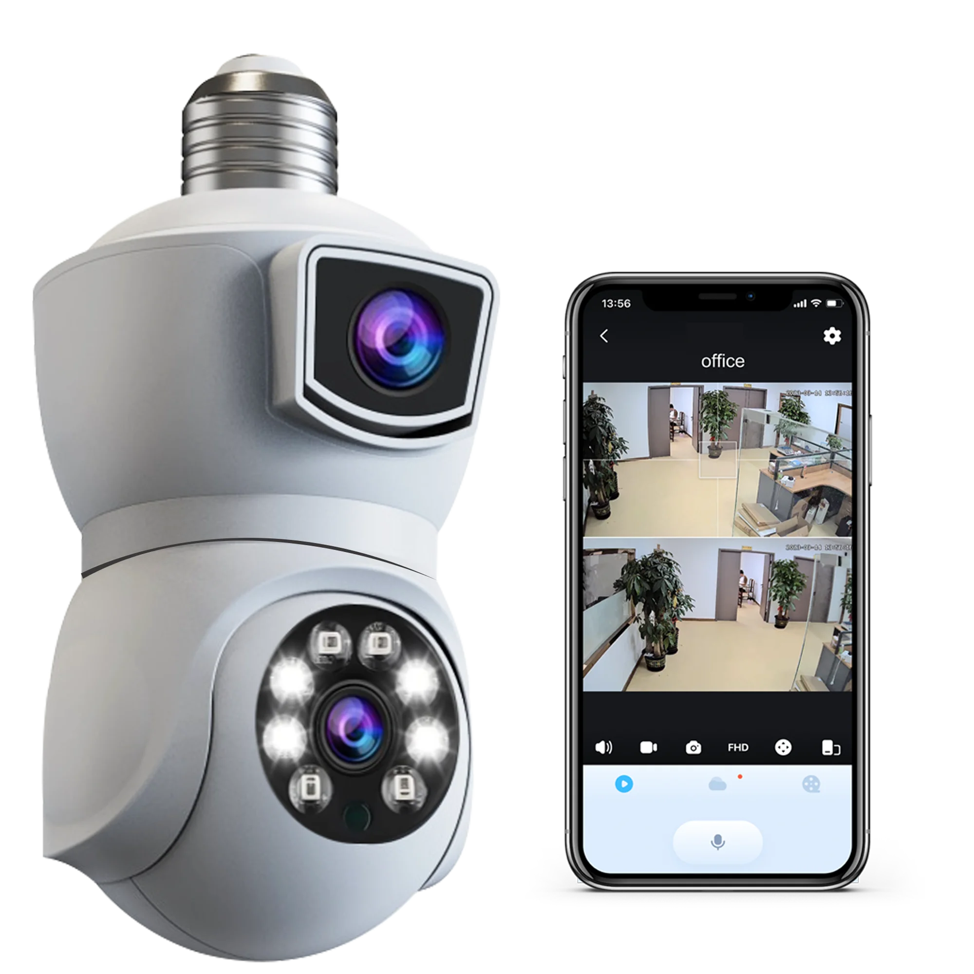

4MP Light Bulb Security Camera, Dual Lens 360° Wi-Fi Home Security Cameras Wireless Outdoor/Indoor Color Night Vision