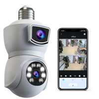 4MP Light Bulb Security Camera, Dual Lens 360° Wi-Fi Home Security Cameras Wireless Outdoor/Indoor Color Night Vision
