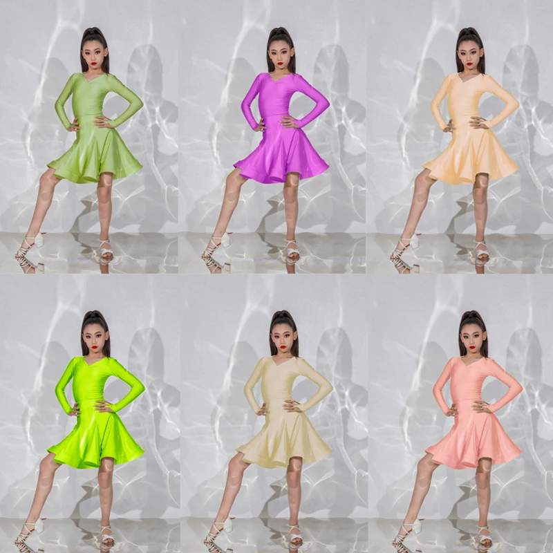 9 Colors Girls National Standard Ballroom Dance Competition Dress Latin Dance Professional Dress Stage Practice Wear SL8864