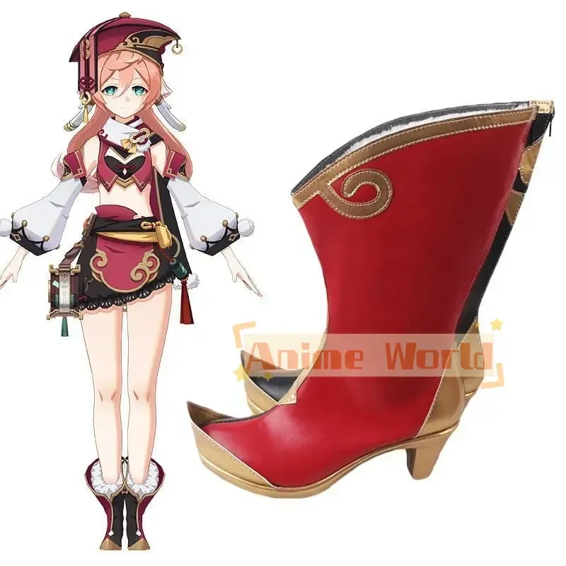 Genshin Impact Yanfei Rot Schwarz Schuhe Cosplay Stiefel Nach Maß Halloween Karneval Party Requisiten