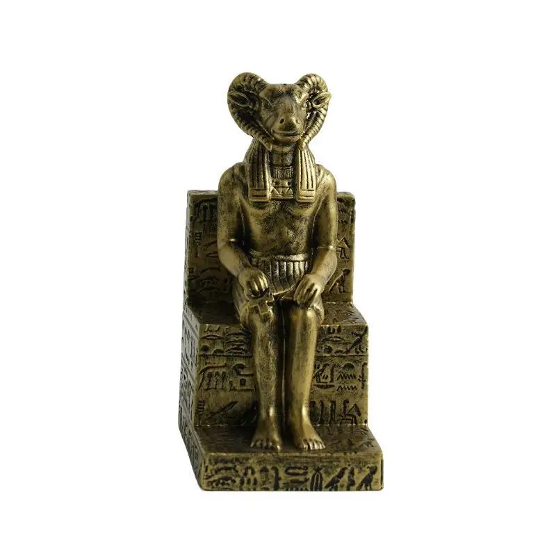 Vintage Egyptian Anubis Ram Khnum Resin Figurine Set Decorative Collectible Statues Hand Finished for Home Desktop Bedroom Holi