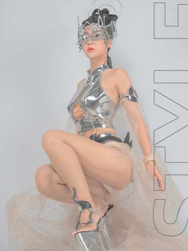 2025 technologia wyczucie chiński styl Chang'e srebrny strój klub nocny Gogo występ taneczny kostium sceniczny Bar Dancerwear yj228
