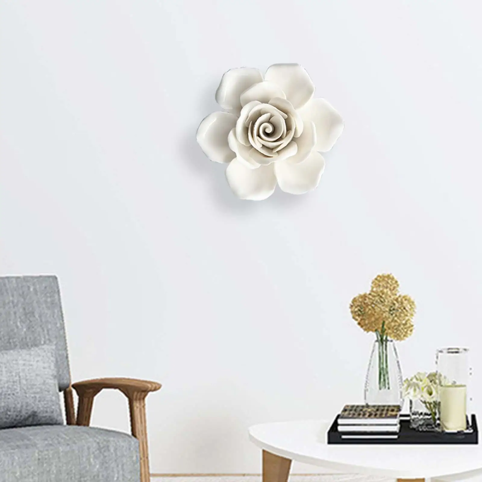 Wall Hanging 3D Ceramic  Decor White  Art Porcelain Flower for Bedroom Farmhouse Hallway Living Room